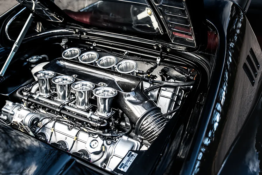 The 3.6 litre Ferrari V8 in the Dino's engine bay